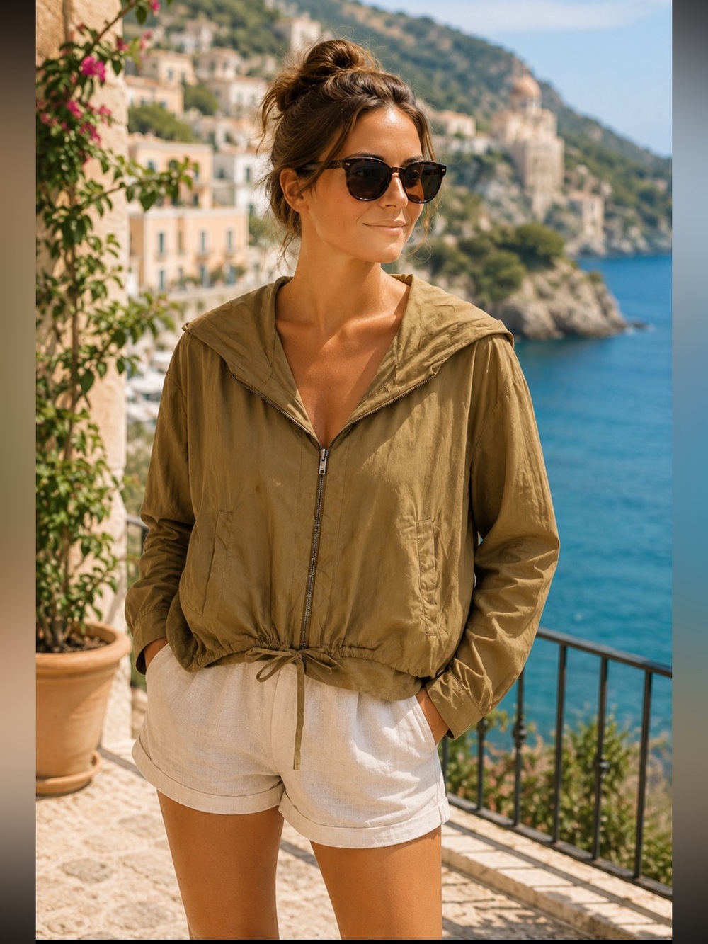 Transit par Such Italian Lightweight Hooded Tan Jacket Women’s Size M